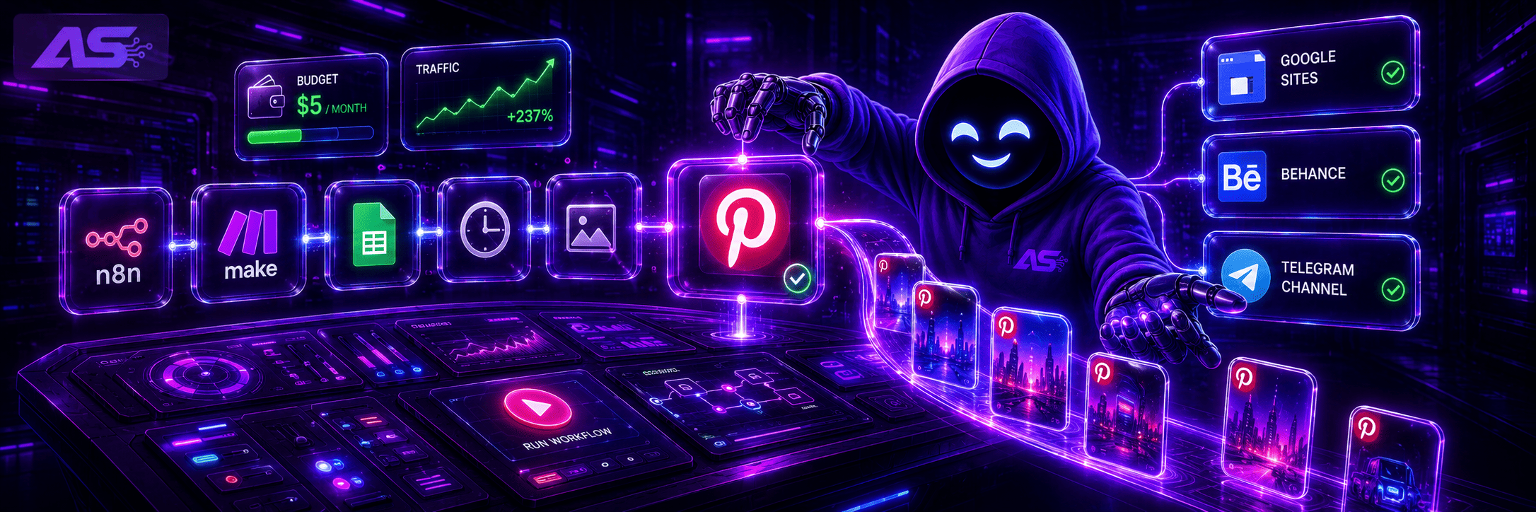 Связка n8n + Make: автоматический залив Pinterest на шаблоны с бюджетом $5 в месяц